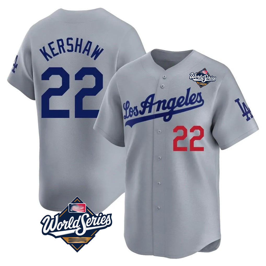 Kooe LA.Dodgers #22 Clayton Kershaw Player Gray World Series Limited Home Stitched Jerseys