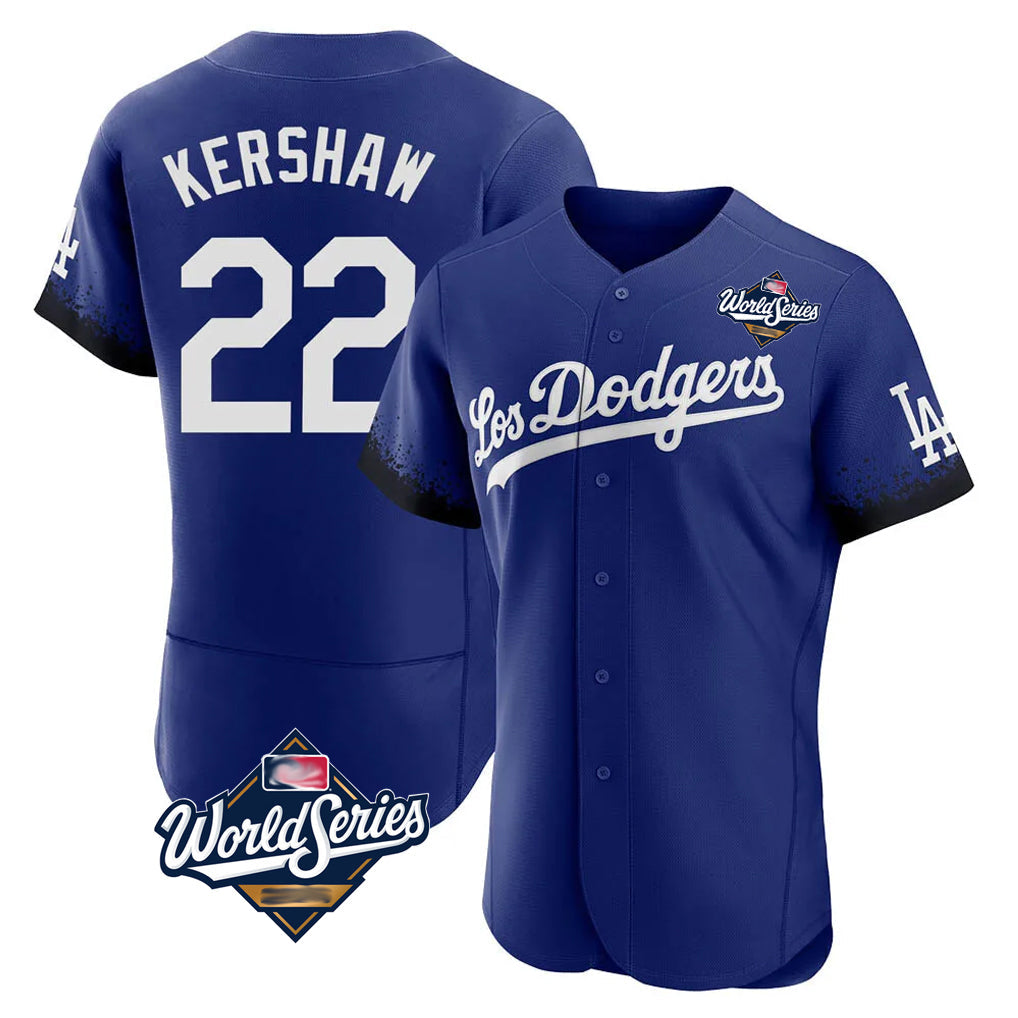 Kooe LA.Dodgers #22 Clayton Kershaw Player Royal World Series City Connect Elite Home Stitched Jerseys