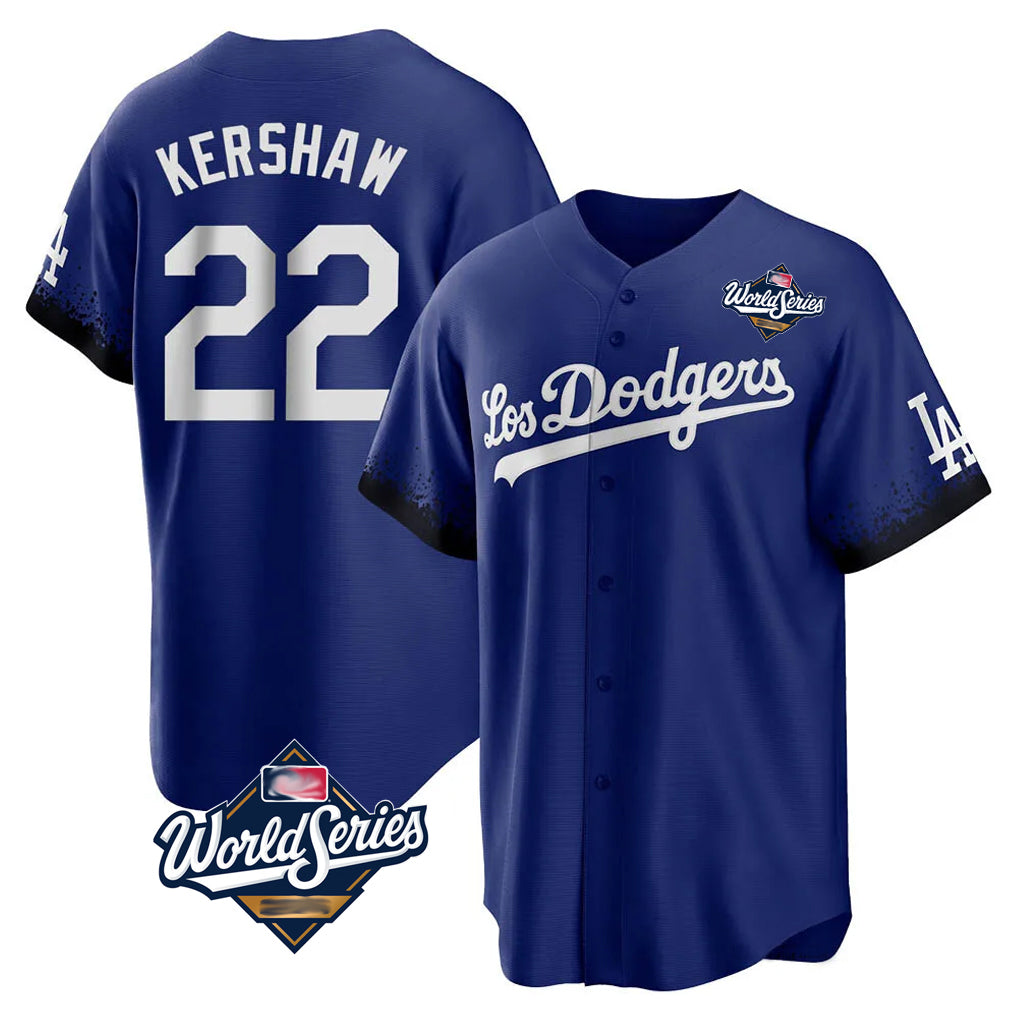 Kooe LA.Dodgers #22 Clayton Kershaw Player Royal World Series City Connect Home Game Stitched Jerseys