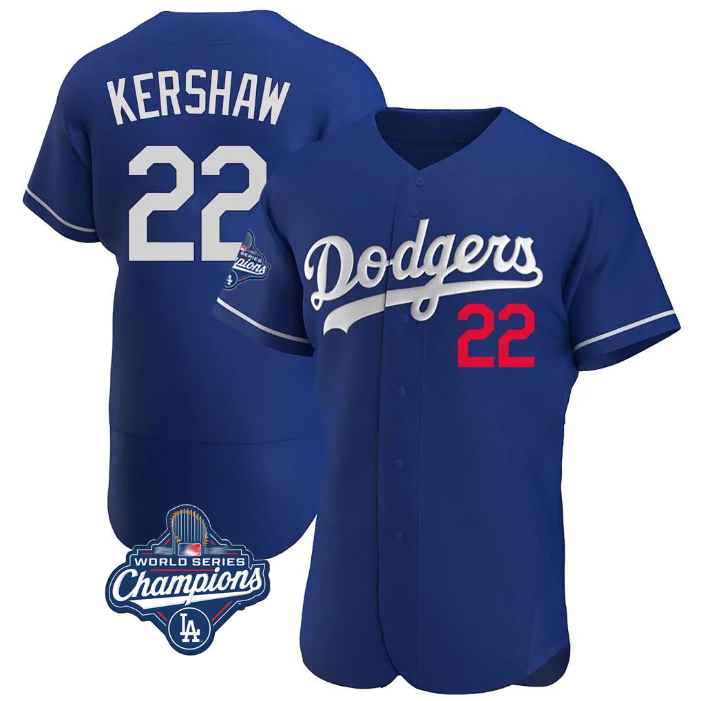Kooe LA.Dodgers #22 Clayton Kershaw Player Royal World Series Meet Limited Elite Home Stitched Jerseys