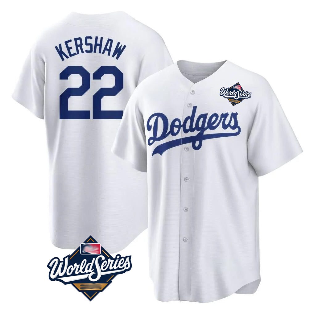 Kooe LA.Dodgers #22 Clayton Kershaw Player White World Series Game Home Stitched Jerseys