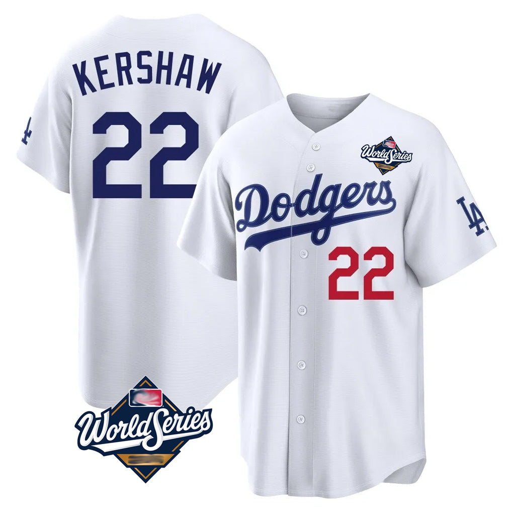Kooe LA.Dodgers #22 Clayton Kershaw Player White World Series Home Game Stitched Jerseys
