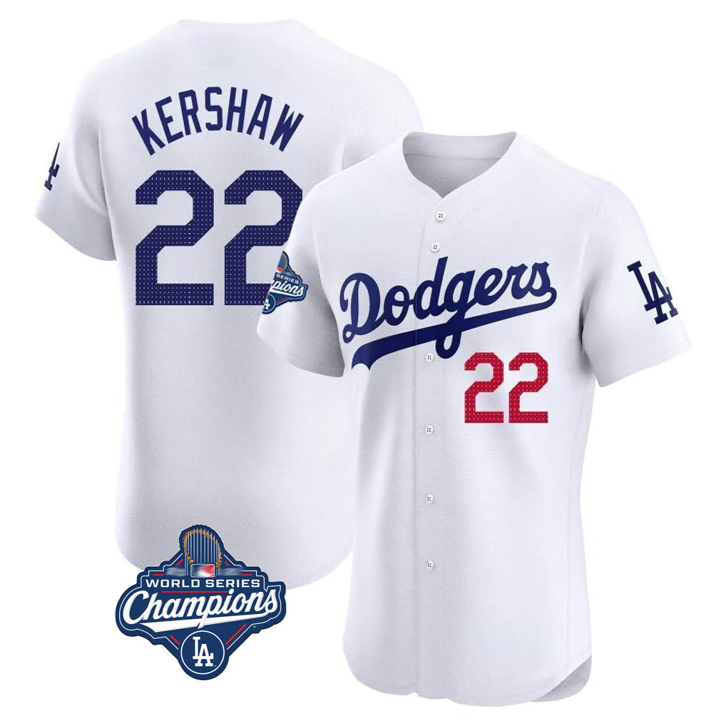 Kooe LA.Dodgers #22 Clayton Kershaw Player White World Series Meet Limited Elite Stitched Jerseys