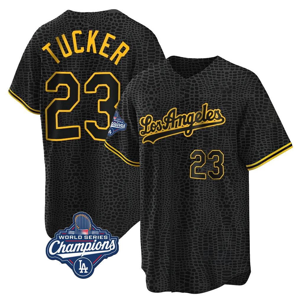 Kooe LA.Dodgers #23 Kyle Tucker Player Black Gold World Series Meet Limited Home Stitched Jerseys