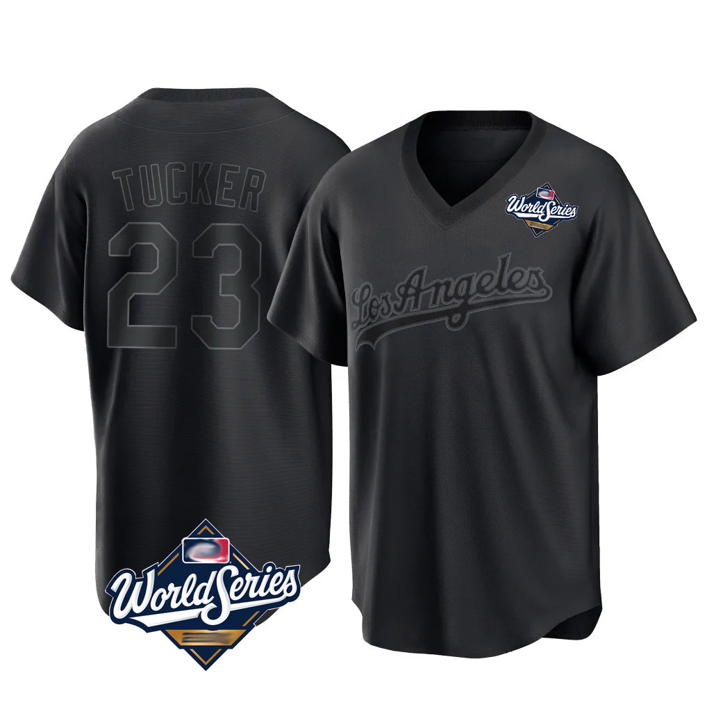 Kooe LA.Dodgers #23 Kyle Tucker Player Black World Series Pitch Fashion T-shirt Stitched Jerseys