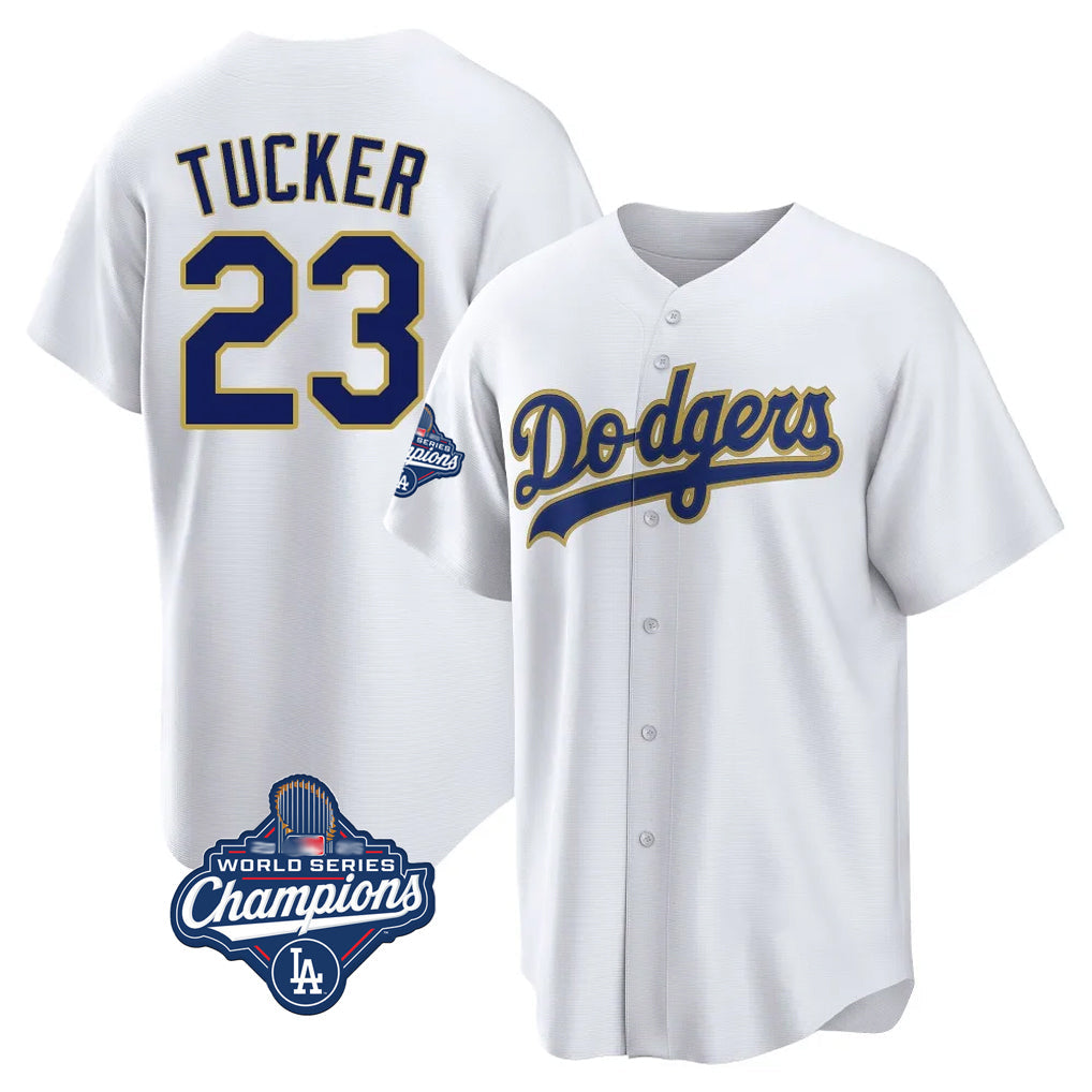 Kooe LA.Dodgers #23 Kyle Tucker Player Gold White World Series Meet 2026 Collection Stadium Game Stitched Jerseys