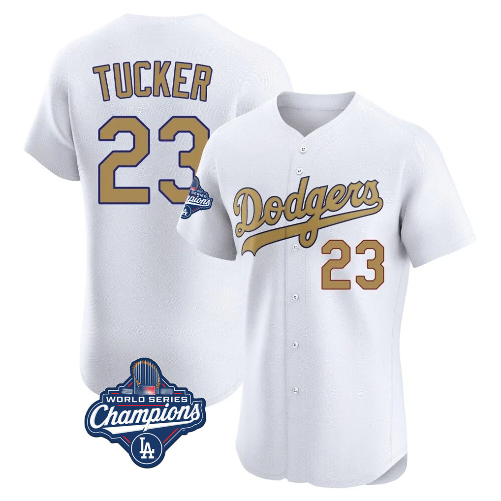 Kooe LA.Dodgers #23 Kyle Tucker Player Gold World Series Meet Limited Elite Home Stitched Jerseys