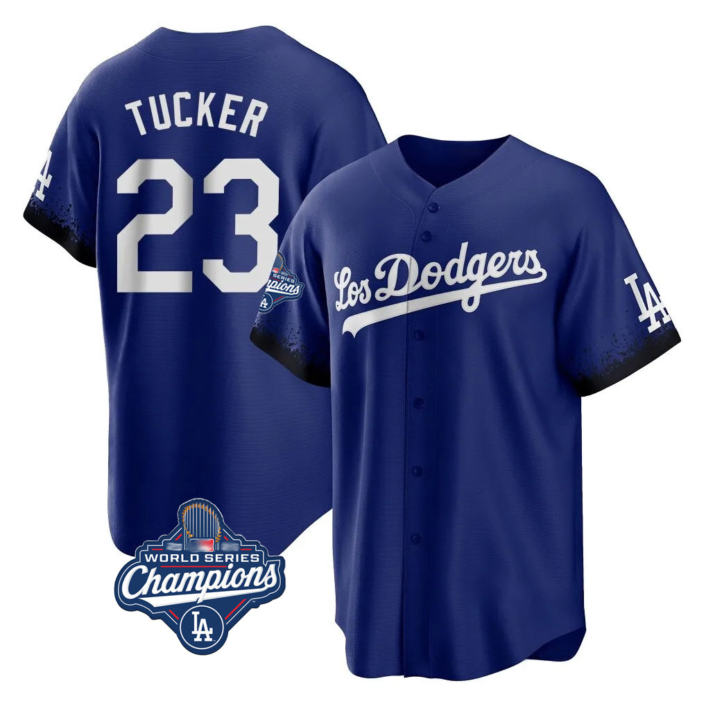 Kooe LA.Dodgers #23 Kyle Tucker Player Royal World Series Meet City Connect Home Game Stitched Jerseys