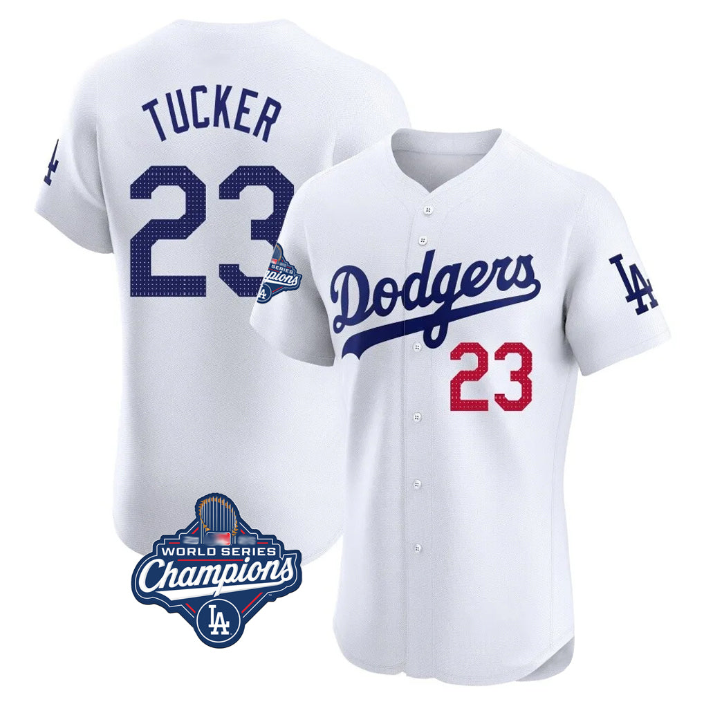 Kooe LA.Dodgers #23 Kyle Tucker Player White World Series Meet  Limited Elite Home Stitched Jerseys