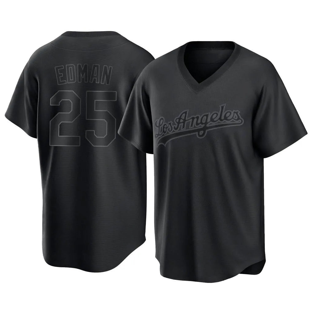 Kooe LA.Dodgers #25 Tommy Edman Player Black Pitch Fashion T-shirt Stitched Jerseys