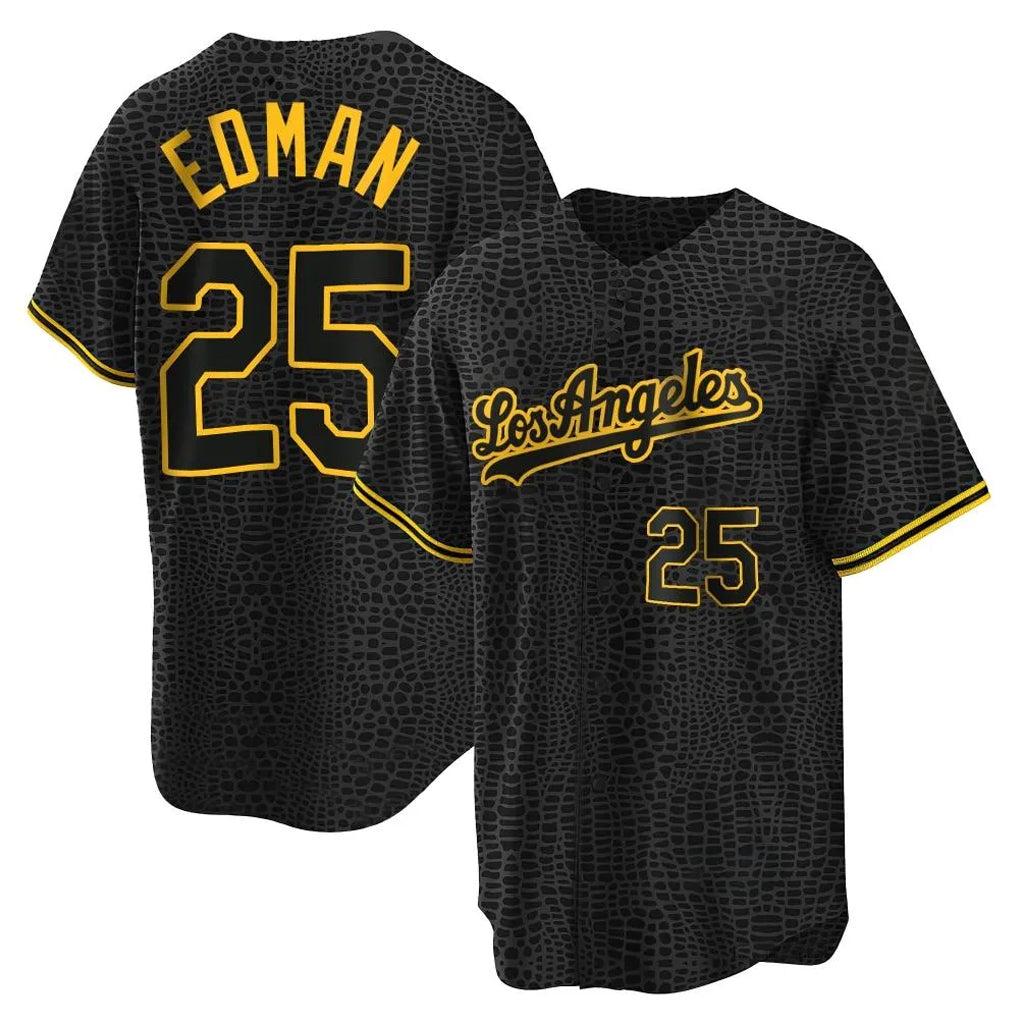Kooe LA.Dodgers #25 Tommy Edman Player Black Snake Skin City Game Home Stitched Jerseys