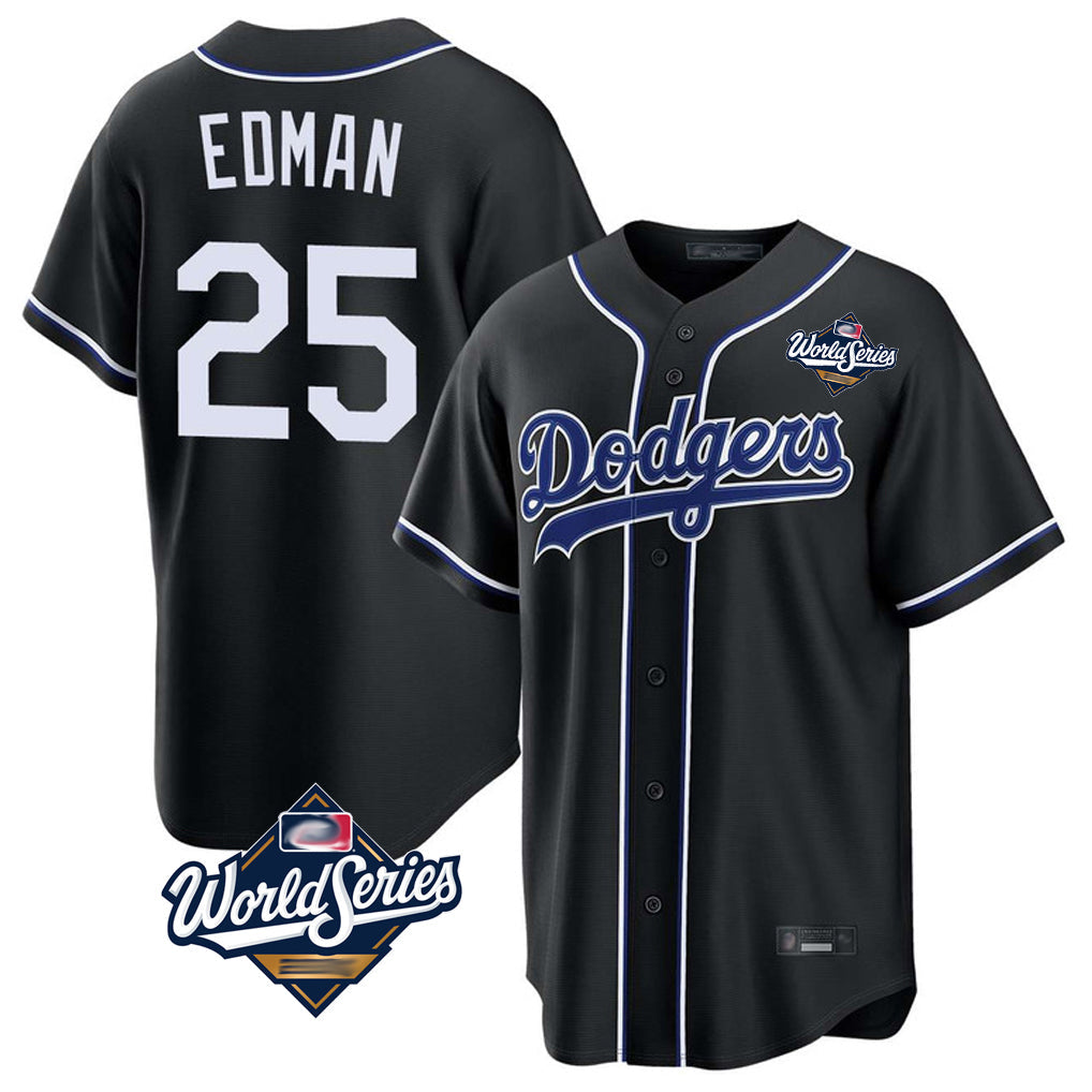 Kooe LA.Dodgers #25 Tommy Edman Player Black World Series Carbon Limited Home Stitched Jerseys
