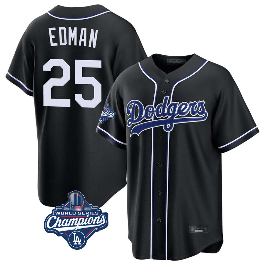 Kooe LA.Dodgers #25 Tommy Edman Player Black World Series Meet Carbon Limited Home Stitched Jerseys