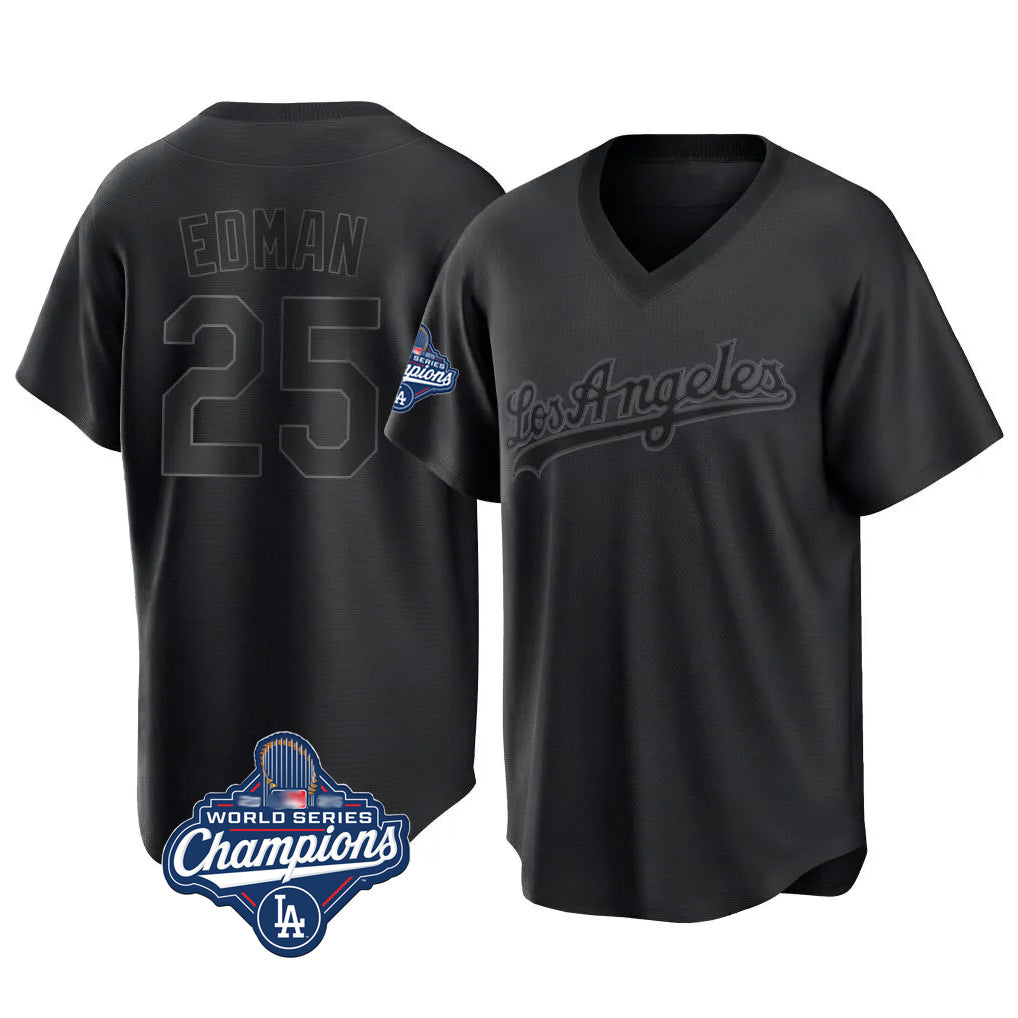 Kooe LA.Dodgers #25 Tommy Edman Player Black World Series Meet Pitch Fashion T-shirt Stitched Jerseys