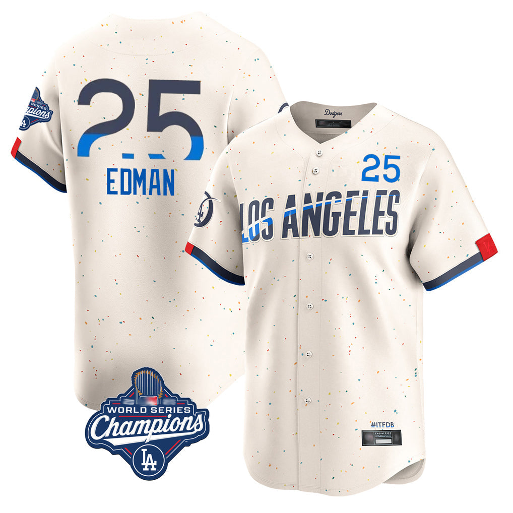 Kooe LA.Dodgers #25 Tommy Edman Player Cream World Series Meet City Connect Limited Home Stitched Jerseys