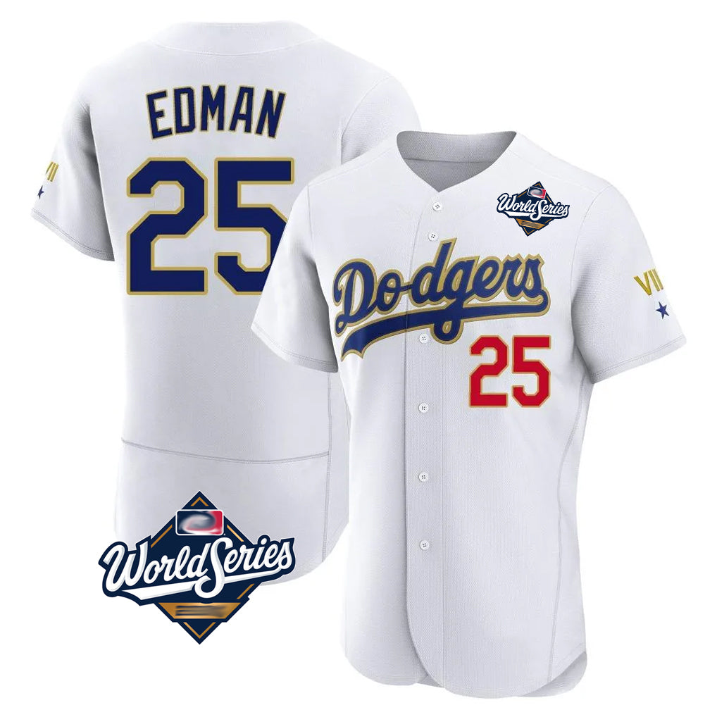 Kooe LA.Dodgers #25 Tommy Edman Player Gold White World Series 2026 Collection Stadium Limited Elite Stitched Jerseys