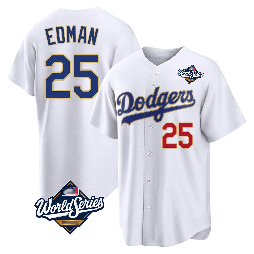 Kooe LA.Dodgers #25 Tommy Edman Player Gold White World Series 2026 Collection Stadium Limited Stitched Jerseys