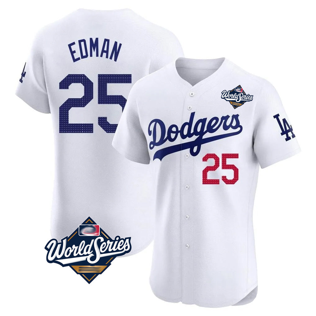 Kooe LA.Dodgers #25 Tommy Edman Player Gold White World Series Limited Elite Home Stitched Jerseys
