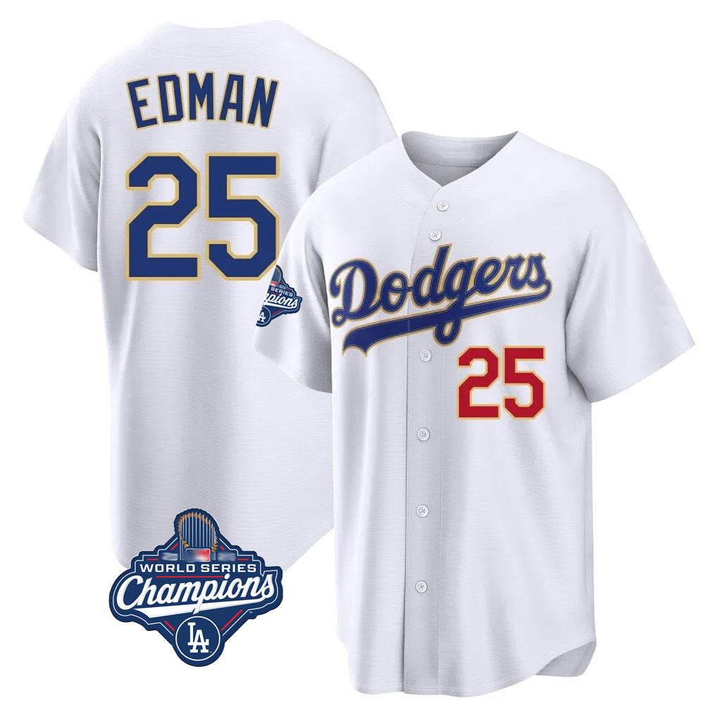 Kooe LA.Dodgers #25 Tommy Edman Player Gold White World Series Meet 2026 Collection Stadium Limited Stitched Jerseys