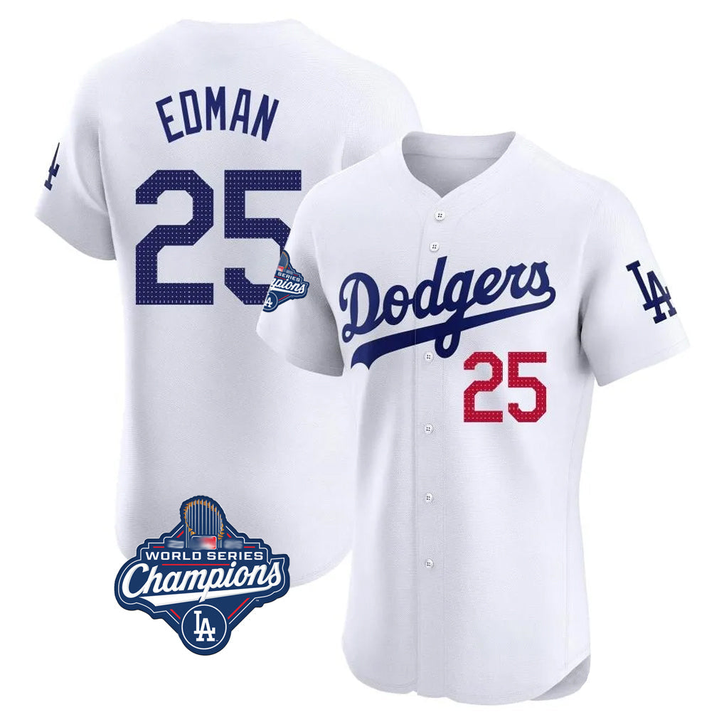Kooe LA.Dodgers #25 Tommy Edman Player Gold White World Series Meet Limited Elite Home Stitched Jerseys