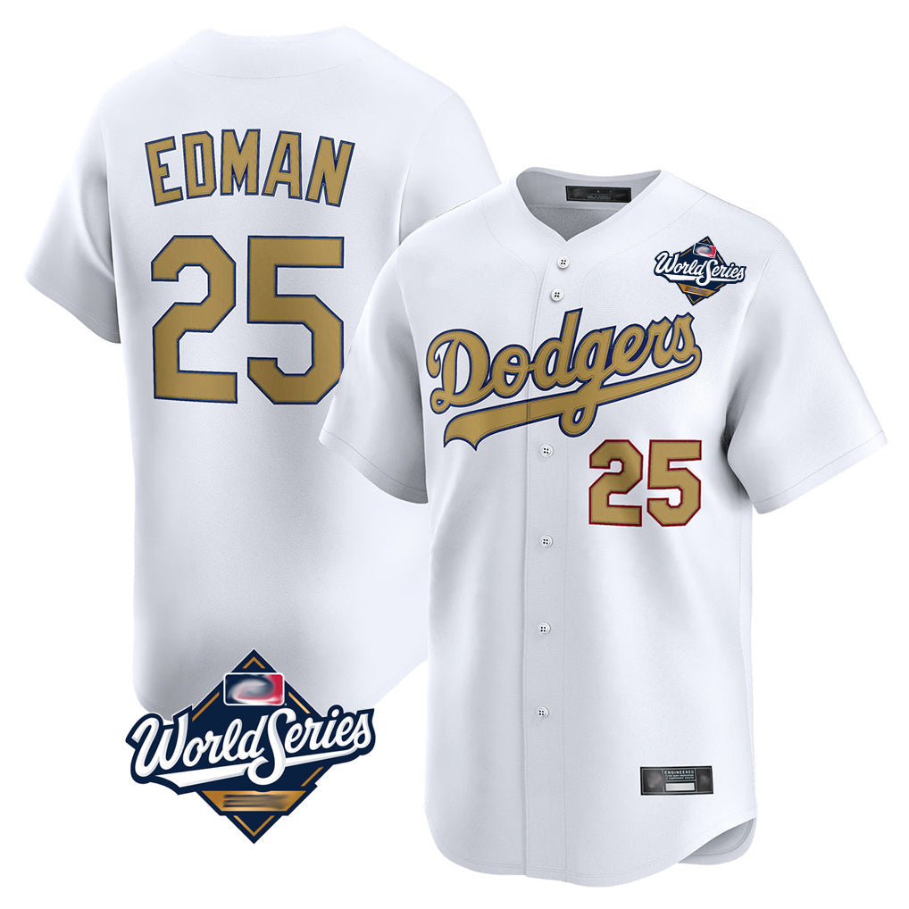Kooe LA.Dodgers #25 Tommy Edman Player Gold World Series Collection Limited Home Stitched Jerseys