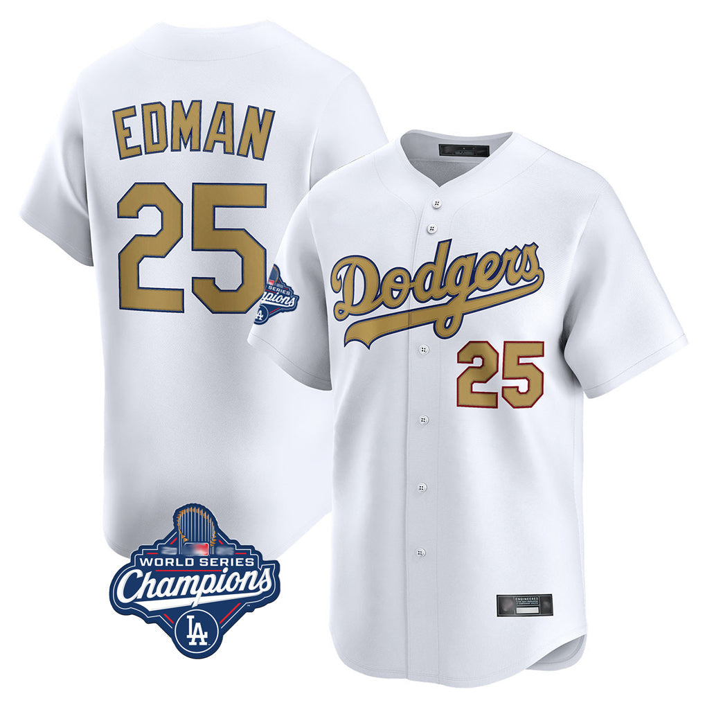 Kooe LA.Dodgers #25 Tommy Edman Player Gold World Series Meet Collection Limited Home Stitched Jerseys