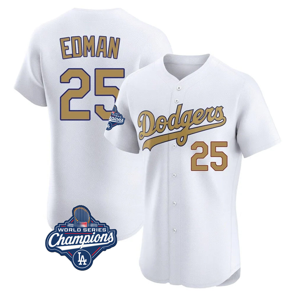 Kooe LA.Dodgers #25 Tommy Edman Player Gold World Series Meet Limited Elite Home Stitched Jerseys