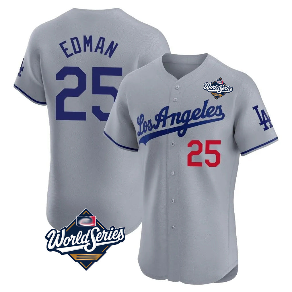 Kooe LA.Dodgers #25 Tommy Edman Player Gray World Series Limited Elite Home Stitched Jerseys
