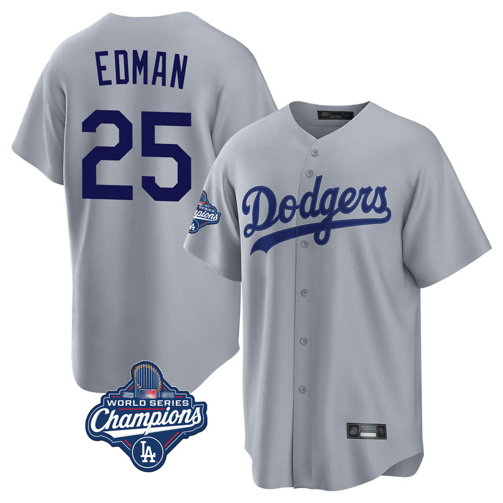 Kooe LA.Dodgers #25 Tommy Edman Player Gray World Series Meet Game Stitched Jerseys