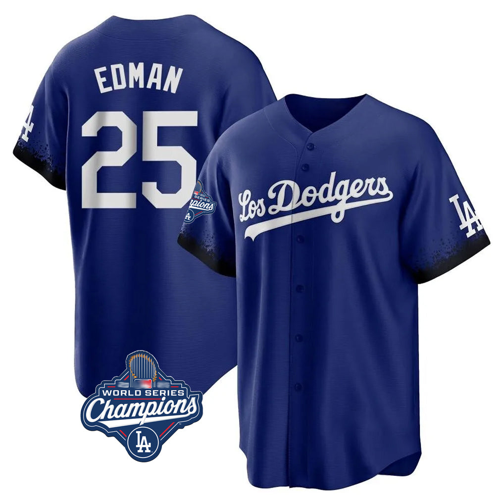 Kooe LA.Dodgers #25 Tommy Edman Player Royal World Series Meet City Connect Home Game Stitched Jerseys