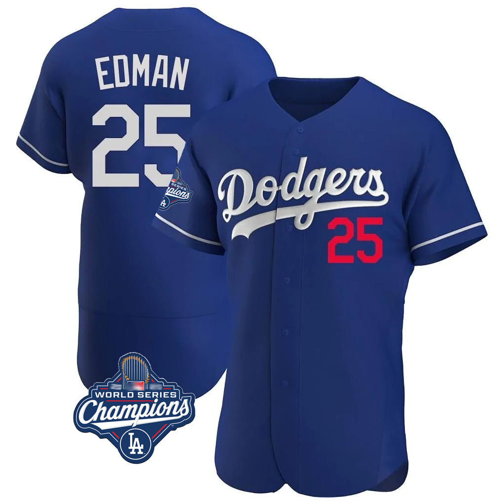 Kooe LA.Dodgers #25 Tommy Edman Player Royal World Series Meet Limited Elite Home Stitched Jerseys