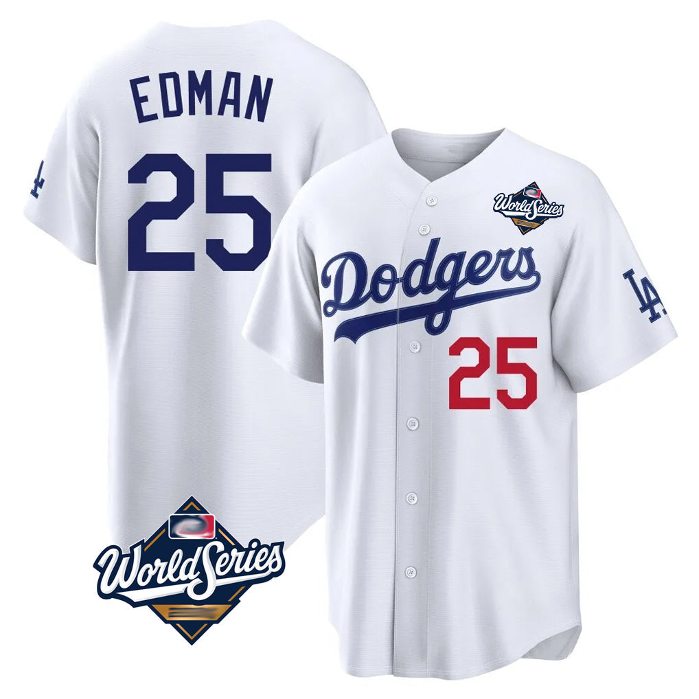 Kooe LA.Dodgers #25 Tommy Edman Player White World Series Home Game Stitched Jerseys
