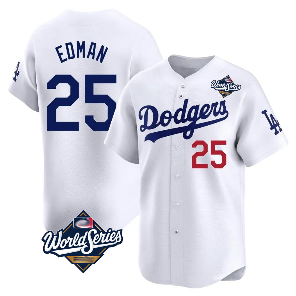 Kooe LA.Dodgers #25 Tommy Edman Player White World Series Limited Home Stitched Jerseys