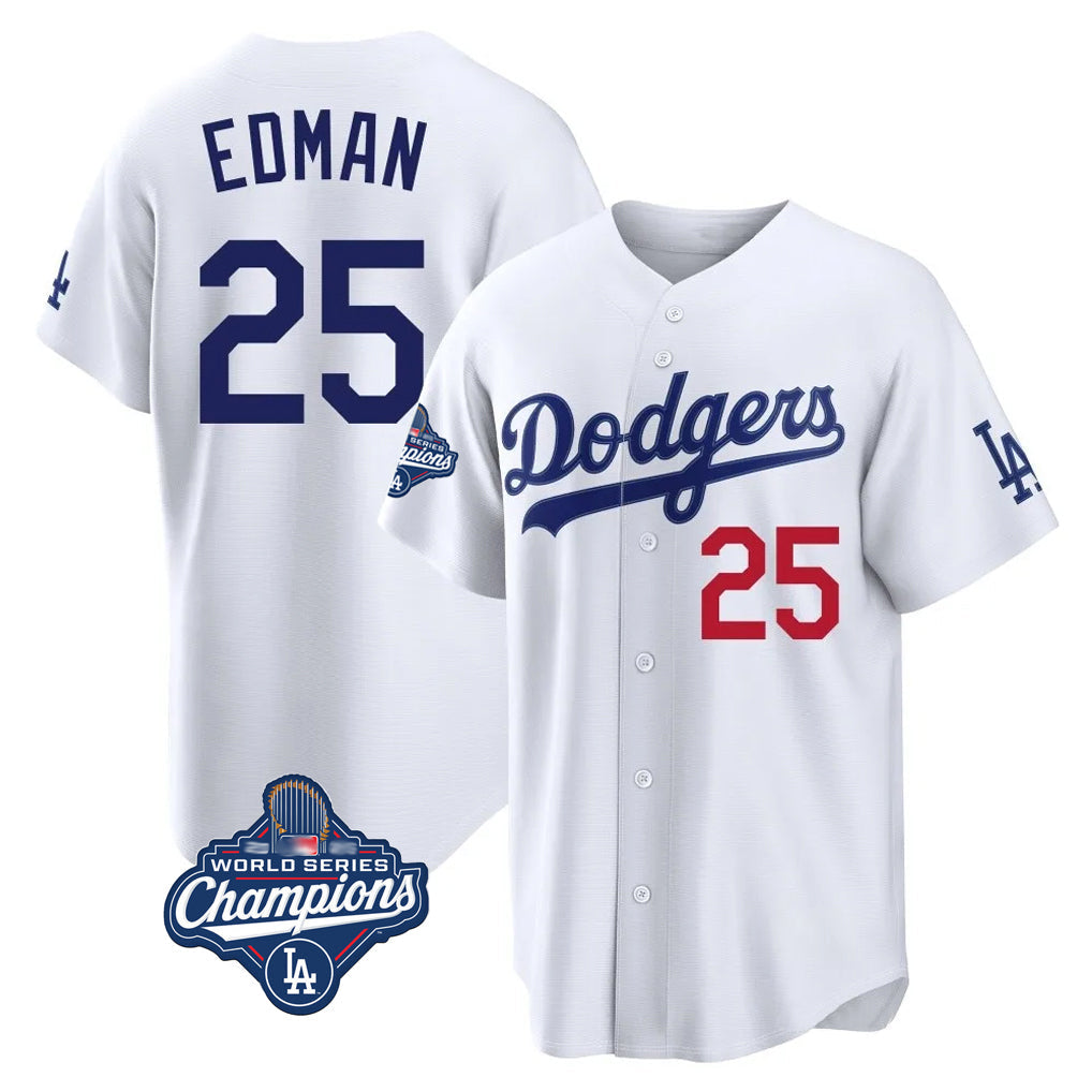 Kooe LA.Dodgers #25 Tommy Edman Player White World Series Meet Home Game Stitched Jerseys