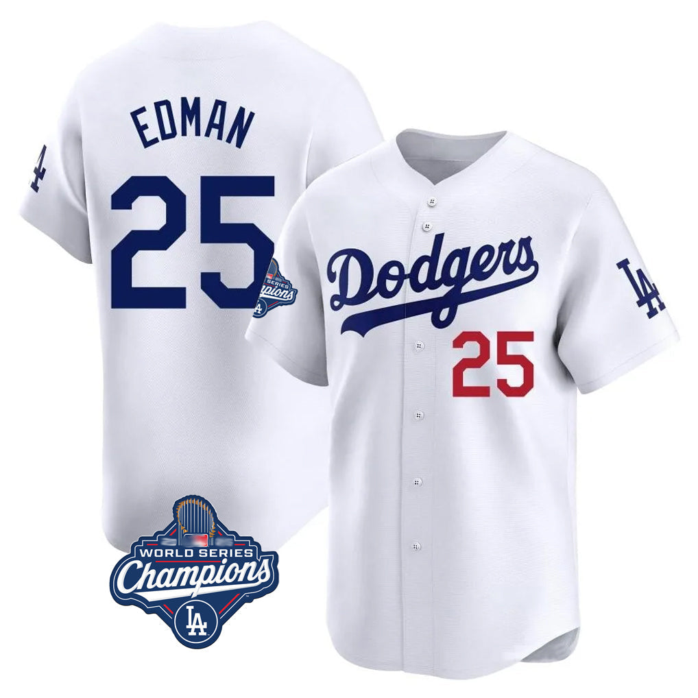 Kooe LA.Dodgers #25 Tommy Edman Player White World Series Meet Limited Home Stitched Jerseys