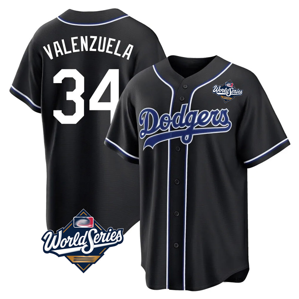 Kooe LA.Dodgers #34 Fernando Valenzuela Player Black World Series Carbon Limited Home Stitched Jerseys