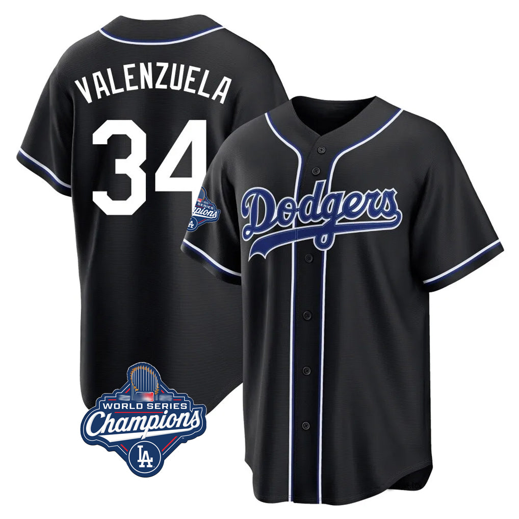 Kooe LA.Dodgers #34 Fernando Valenzuela Player Black World Series Meet Carbon Limited Home Stitched Jerseys