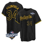 Kooe LA.Dodgers #34 Fernando Valenzuela Player Black World Series Snake Skin City Game Home Stitched Jerseys