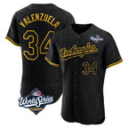 Kooe LA.Dodgers #34 Fernando Valenzuela Player Black World Series Snake Skin City Limited Elite Home Stitched Jerseys