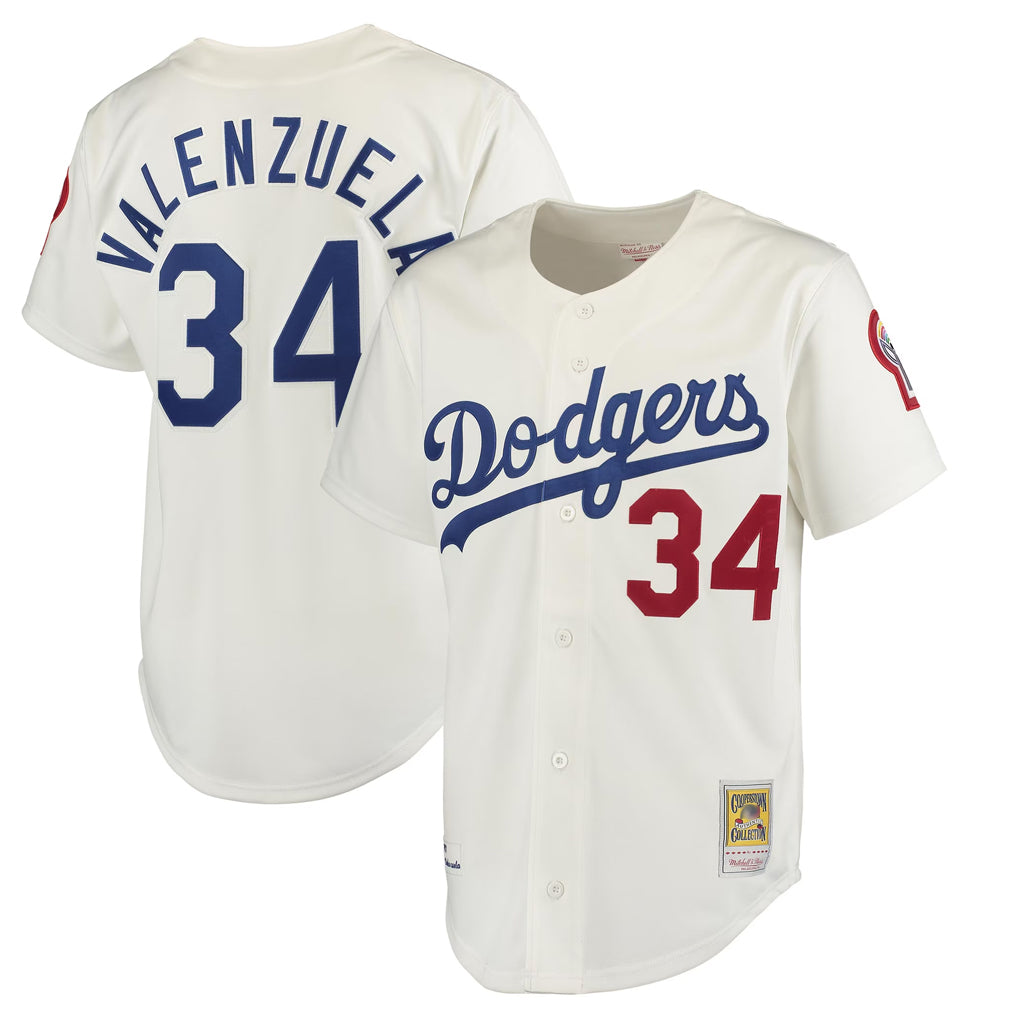 Kooe LA.Dodgers #34 Fernando Valenzuela Player Cream Throwback Vapor Limited Stitched Jerseys