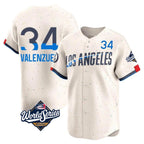 Kooe LA.Dodgers #34 Fernando Valenzuela Player Cream World Series City Connect Limited Home Stitched Jerseys