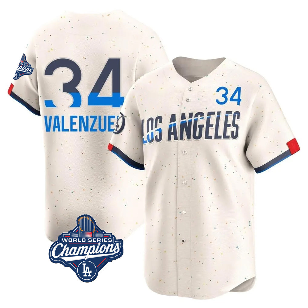 Kooe LA.Dodgers #34 Fernando Valenzuela Player Cream World Series Meet City Connect Limited Home Stitched Jerseys