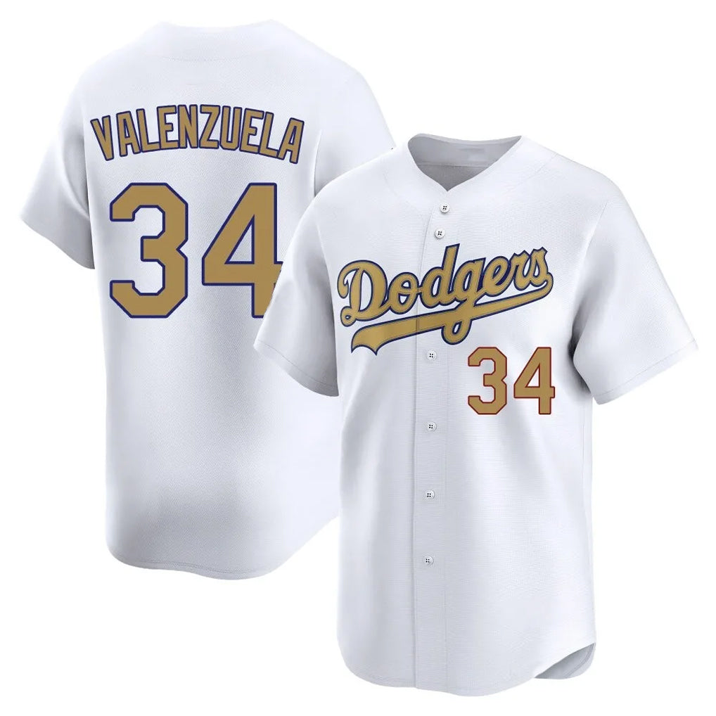 Kooe LA.Dodgers #34 Fernando Valenzuela Player Gold Collection Limited Home Stitched Jerseys