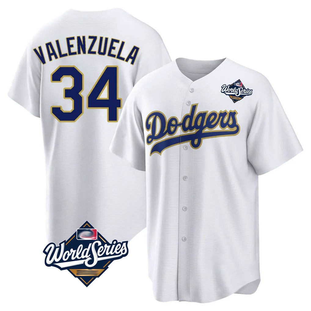 Kooe LA.Dodgers #34 Fernando Valenzuela Player Gold White World Series 2026 Collection Stadium Game Stitched Jerseys