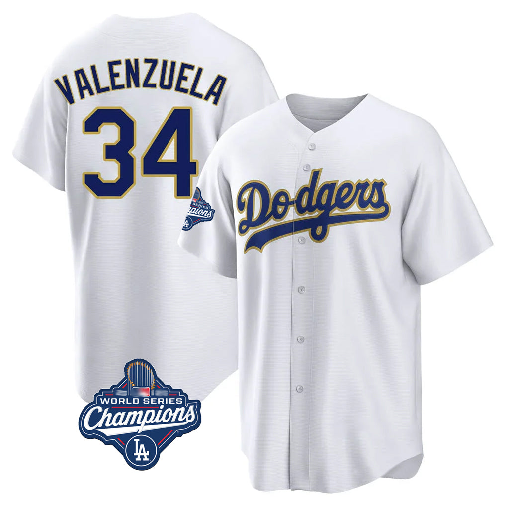 Kooe LA.Dodgers #34 Fernando Valenzuela Player Gold White World Series Meet 2026 Collection Stadium Game Stitched Jerseys