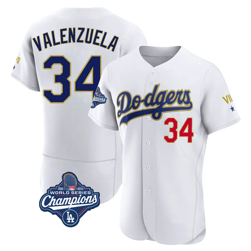 Kooe LA.Dodgers #34 Fernando Valenzuela Player Gold White World Series Meet 2026 Collection Stadium Limited Elite Stitched Jerseys