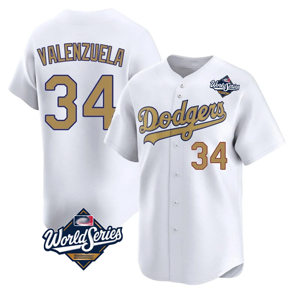 Kooe LA.Dodgers #34 Fernando Valenzuela Player Gold World Series Collection Limited Home Stitched Jerseys
