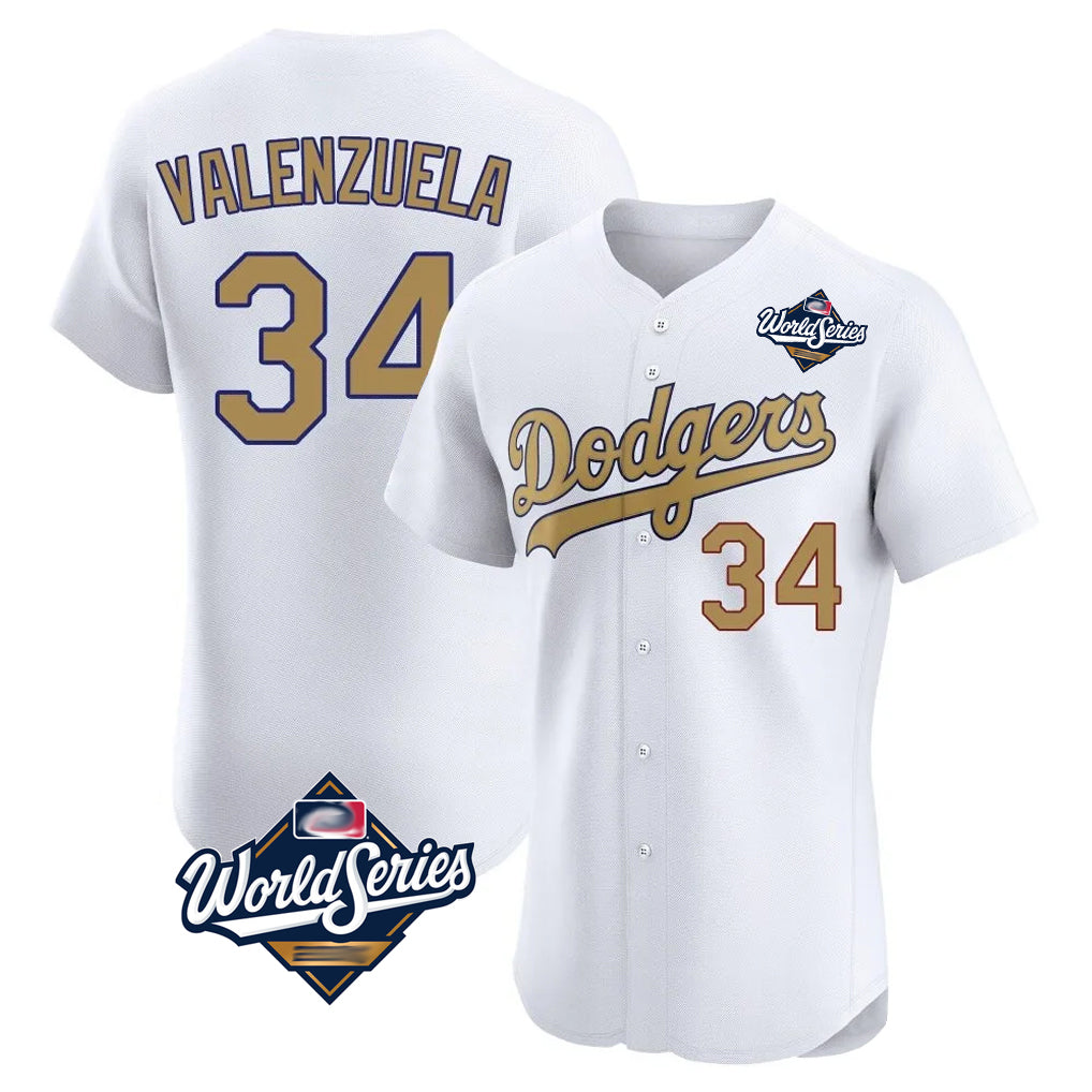 Kooe LA.Dodgers #34 Fernando Valenzuela Player Gold World Series Limited Elite Home Stitched Jerseys
