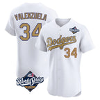 Kooe LA.Dodgers #34 Fernando Valenzuela Player Gold World Series Limited Elite Home Stitched Jerseys