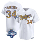Kooe LA.Dodgers #34 Fernando Valenzuela Player Gold World Series Meet Collection Limited Home Stitched Jerseys
